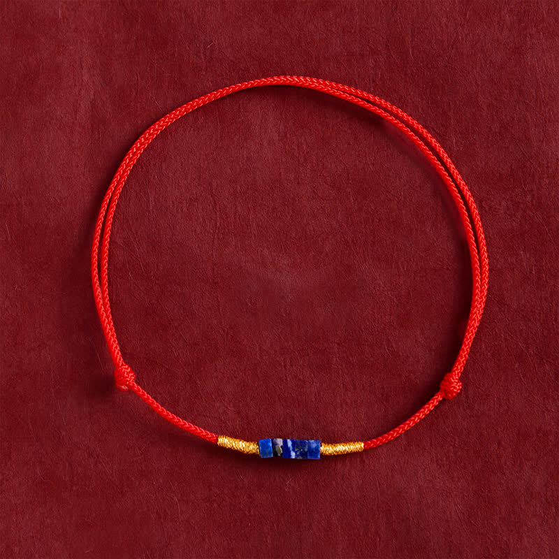 Buddha Stones Hand-Woven Ultra-fine Small Square Shape Lapis Lazuli Red String Luck Bracelet