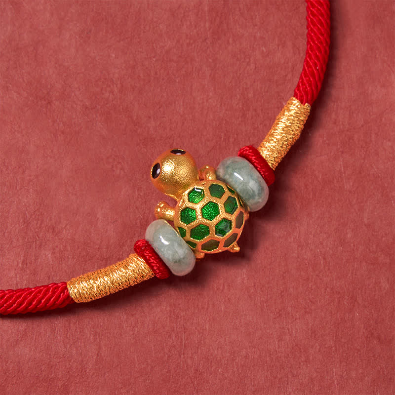 EverestArtstudios Copper Turtle Jade Fu Character Luck Red String Bracelet