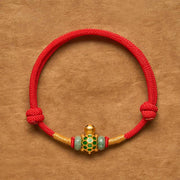 EverestArtstudios Copper Turtle Jade Fu Character Luck Red String Bracelet