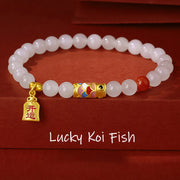 Buddha Stones 925 Sterling Silver Hetian White Jade Red Agate Koi Fish Luck Happiness Bracelet