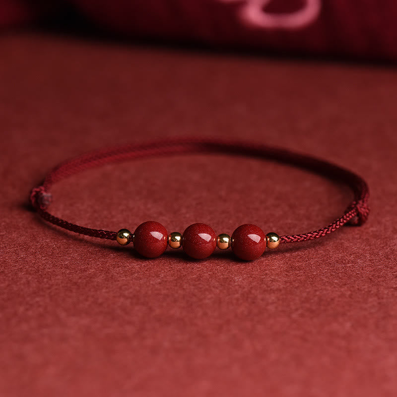 EverestArtstudios Natural Lucky Cinnabar Bead Blessing String Bracelet Anklet
