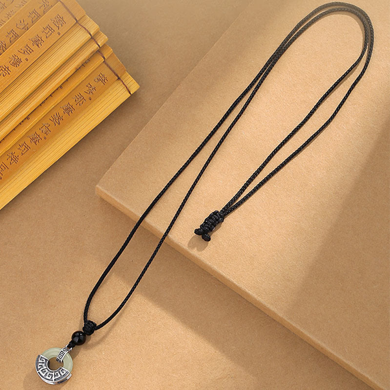 EverestArtstudios 925 Sterling Silver Natural Hetian Jade Peace Buckle Prosperity Necklace Pendant