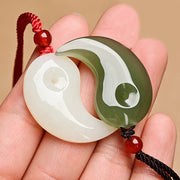 EverestArtstudios Yin Yang White Jade Cyan Jade Protection Blessing Necklace String Pendant