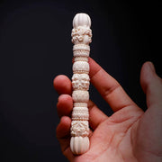 EverestArtStudios Natural Reclaimed Mammoth Tooth Vajra Dorje | Hand Carved Tibetan Buddhist Ritual Scepter | Fossil Meditation Altar Tool Gift