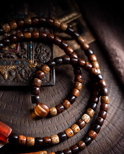EverestArtStudios – Vintage Moon Bodhi Seed Bracelet – 108 Bead Multi Wrap Mala – Tibetan Style Meditation Bracelet – Couples Jewelry