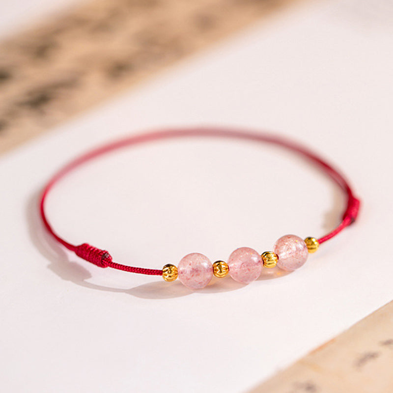 EverestArtstudios Strawberry Crystal Beads Luck Red String Anklet