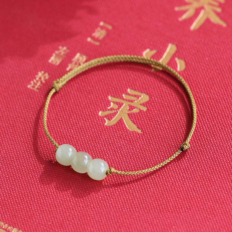 EverestArtstudios Three Beads Jade Luck String Weave Bracelet