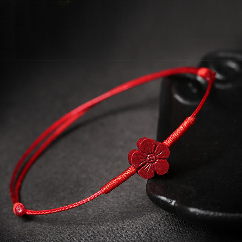 EverestArtstudios Handmade Plum Blossom Four Leaf Clover PiXiu Lotus Koi Fish Cinnabar Blessing Braid Bracelet
