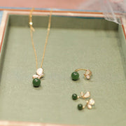 EverestArtstudios Natural Butterfly Tridacna Stone Cyan Jade Copper Plated Gold Calm Necklace Pendant Ring Earrings Set