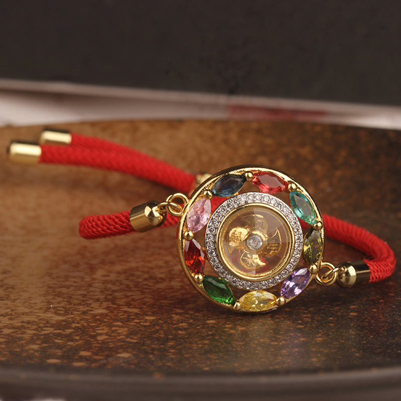 EverestArtstudios Colorful Zircon Copper Wealth Luck Rotation Bracelet Necklace Pendant