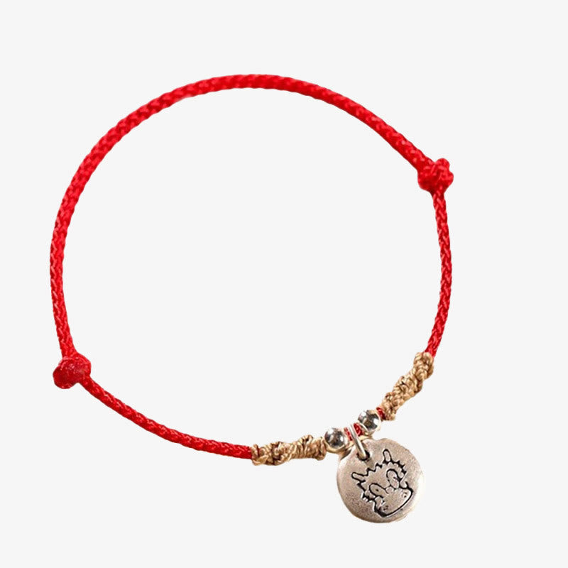 Buddha Stones Handmade 999 Sterling Silver Year of the Dragon Cute Chinese Zodiac Luck Braided Bracelet (Extra 35% Off | USE CODE: FS35)