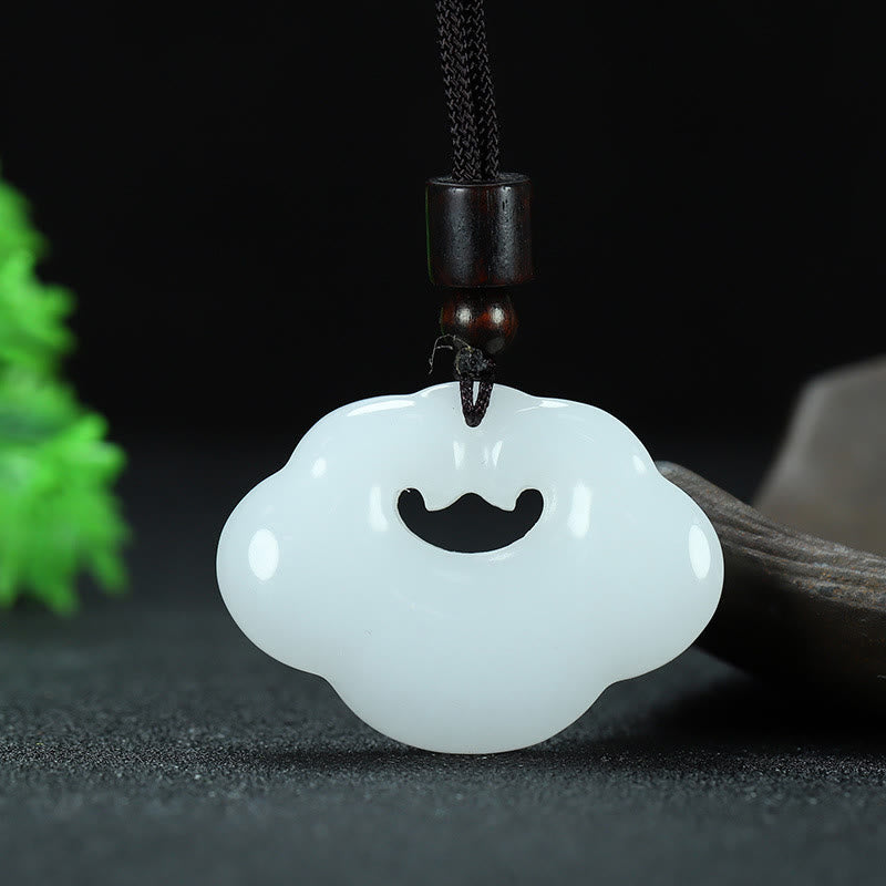 EverestArtstudios Tianshan Jade Golden Silk Jade Chinese Lock Charm Abundance Necklace Pendant