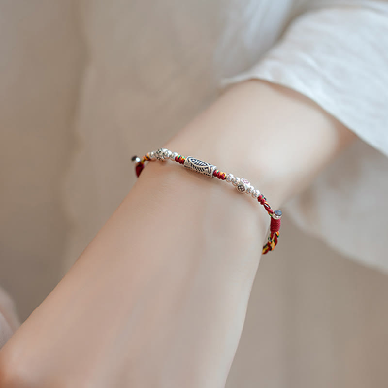 EverestArtstudios 925 Sterling Silver Luck Koi Fish Braided Colorful String Bracelet Anklet