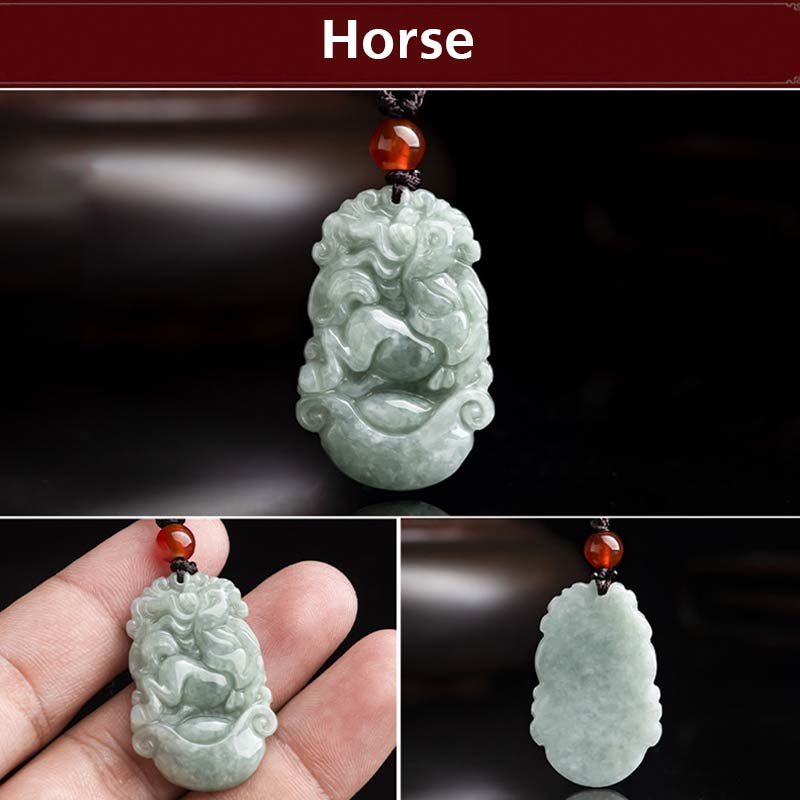 EverestArtstudios "Wishing You Grace and Good Fortune" Jade Horse Necklace Includes Gift Message Card