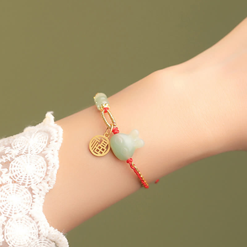 EverestArtstudios 925 Sterling Silver Year of the Rabbit Hetian Jade Happiness Luck Red String Bracelet