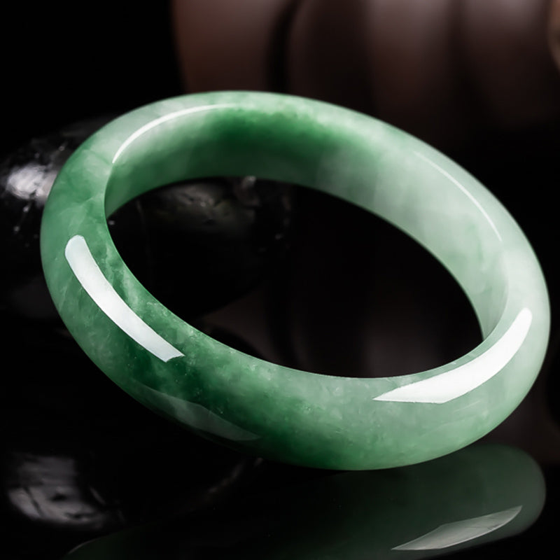 EverestArtStudios Natural Jade Fortune Blessing Bangle Bracelet