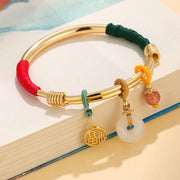 Buddha Stones Pink Crystal Peace Buckle Lucky Flower Love Bracelet Bangle