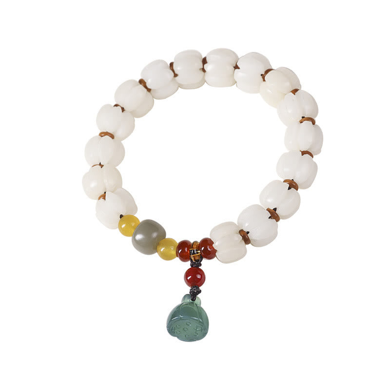 Buddha Stones Natural Bodhi Seed Red Agate Bodhi Calm Harmony Engraved Pumpkin Bead Lotus Bracelet
