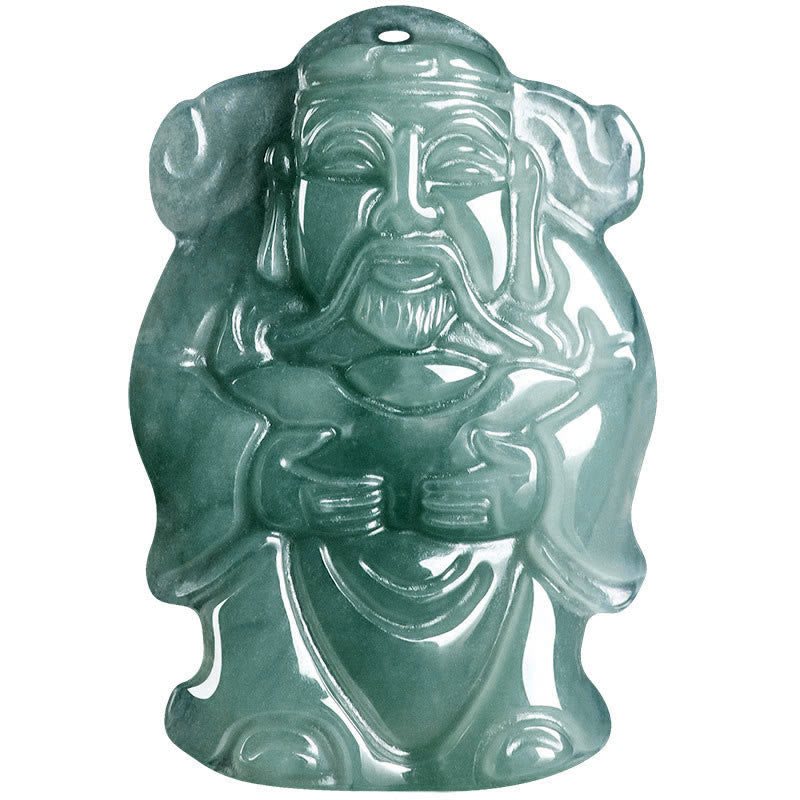 EverestArtstudios Natural Green Jade Chinese God of Wealth Caishen Ingot Abundance Necklace Pendant