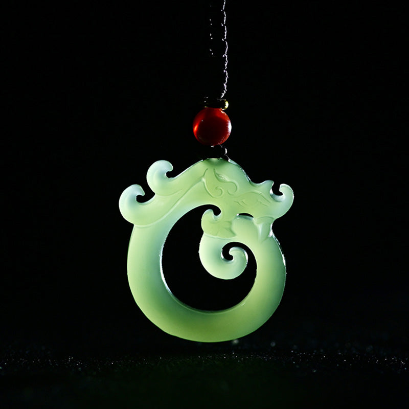 EverestArtstudios White Jade Cyan Jade Dragon Protection Necklace String Pendant