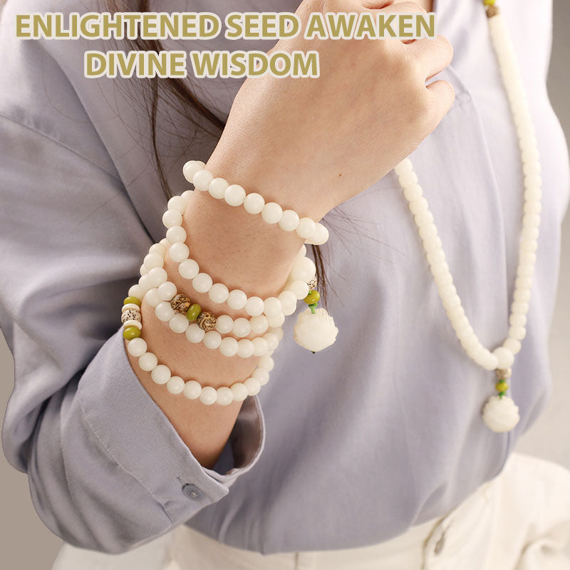 EverestArtStudios 108 Beads White Jade Bodhi Lotus Mala Harmony Necklace Bracelet