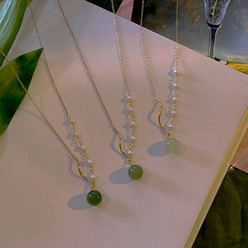 EverestArtstudiosNatural Hetian Jade Pearl Luck Bead Necklace Pendant