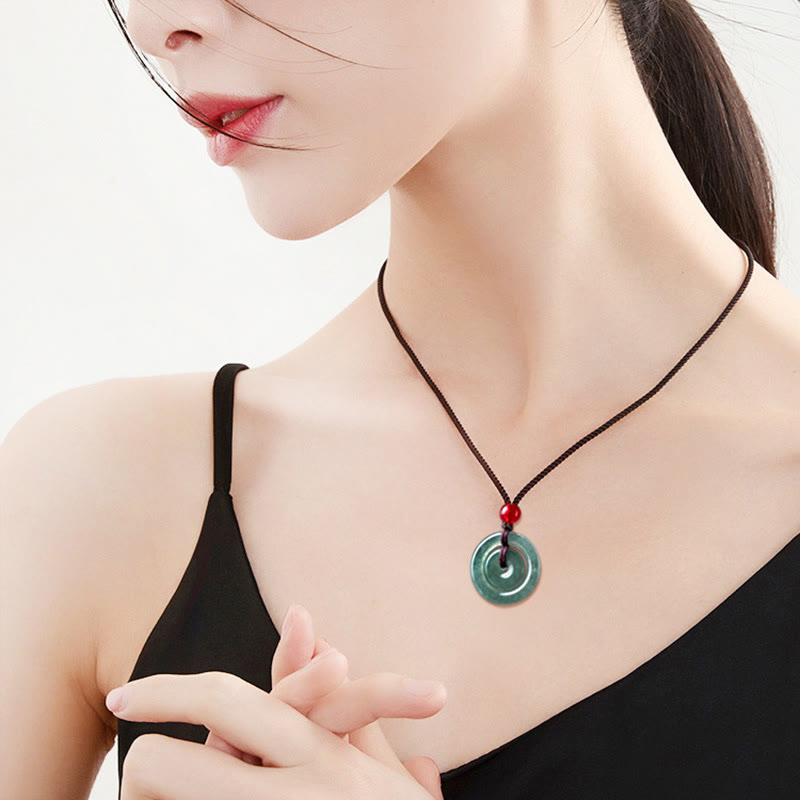 EverestArtstudios Green Jade Double Peace Buckle Abundance Necklace Pendant