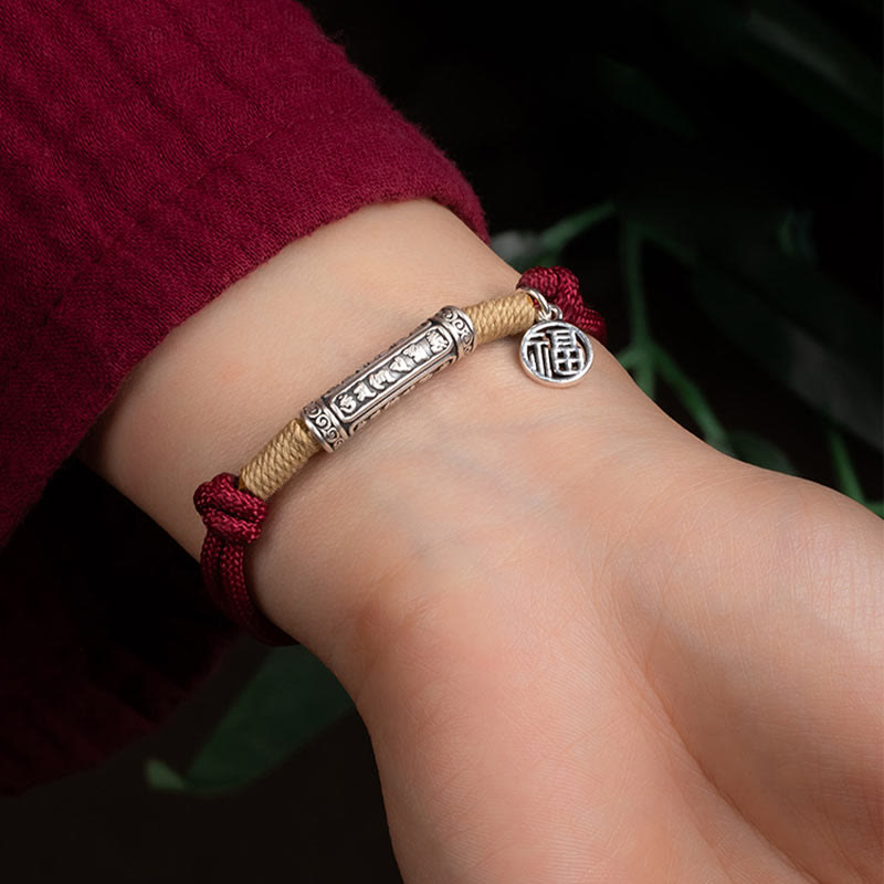 EverestArtstudios 999 Sterling Silver Tibet Handmade Om Mani Padme Hum Fu Character TopRank Character Luck Braided Bracelet
