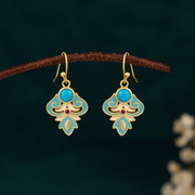 EverestArtStudios Copper Enamel Turquoise Positive Drop Earrings