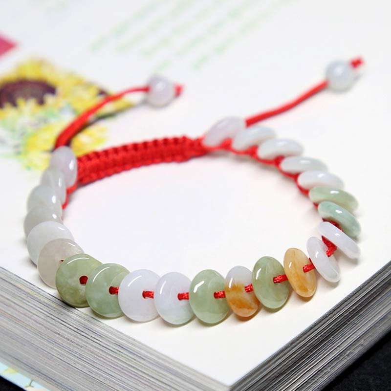 EverestArtstudios Round Jade Lucky Red String Weave Bracelet