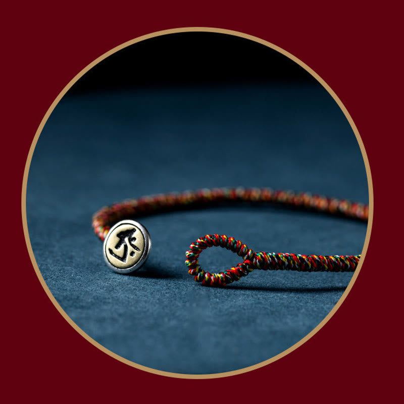 Buddha Stones Handmade 925 Sterling Silver Chinese Zodiac Protection Colorful Rope Bracelet