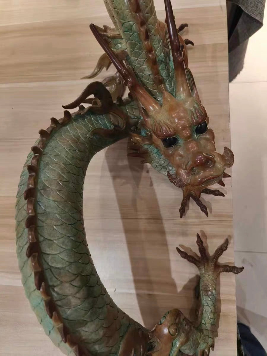 LARGE Handcrafted Brass Dragon Statue: Tibetan Feng Shui Decor