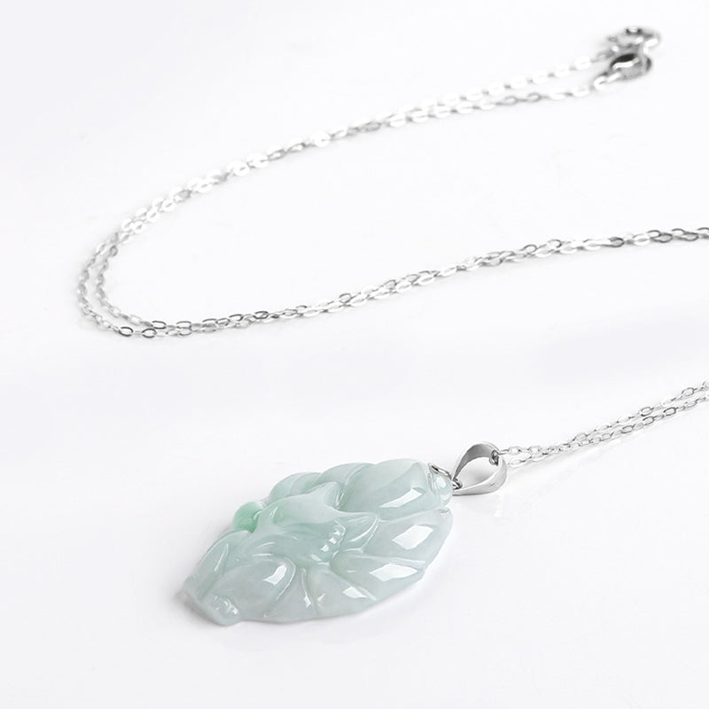 Buddha Stones Natural Jade Nine Tailed Fox Prosperity Titanium Steel Chain Necklace Pendant