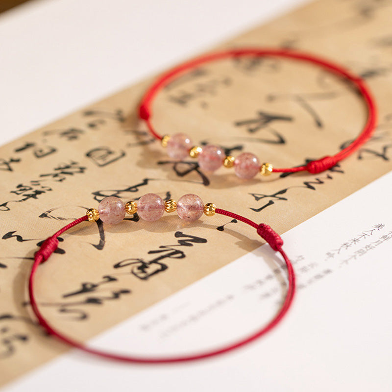 EverestArtstudios Strawberry Crystal Beads Luck Red String Anklet