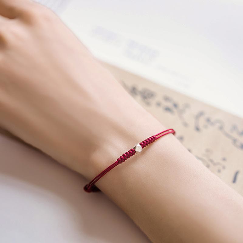 EverestArtstudios 925 Sterling Silver Luck Bead Protection Red String Thin Cord Braided Bracelet
