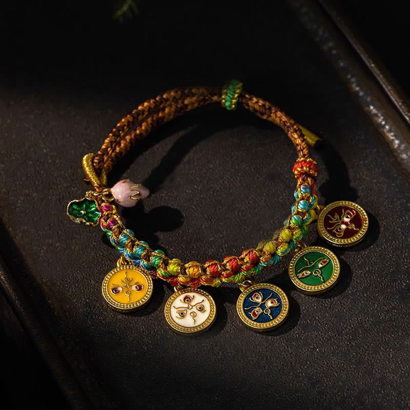 EverestArtStudios Tibetan Colorful Rope Five God Of Wealth Luck Braid Bracelet