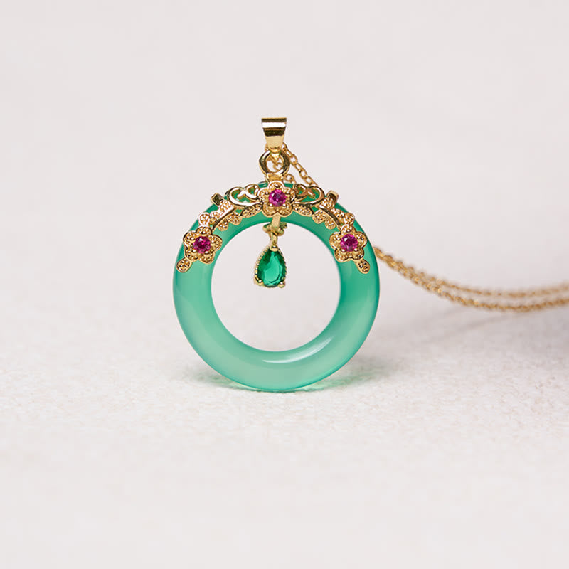 EverestArtstudios Green Chalcedony Peace Buckle Design Strength Necklace Pendant