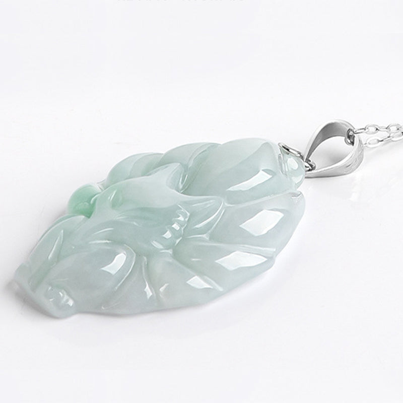 Buddha Stones Natural Jade Nine Tailed Fox Prosperity Titanium Steel Chain Necklace Pendant