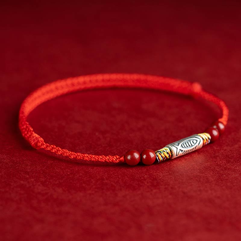 EverestArtstudios 925 Sterling Silver Koi Fish Cinnabar Bead Wealth Handcrafted Braided Bracelet Anklet