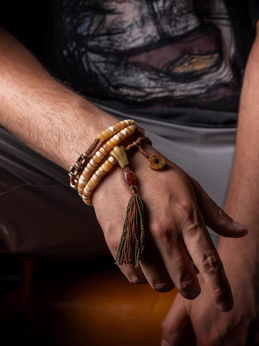 EverestArtStudios Original Tibetan-Inspired Horse Bone Mala Bracelet – Designer Meditation Beads | Handcrafted Bone Wrist Mala | Collectible Tibetan Style Bracelet