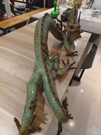 LARGE Handcrafted Brass Dragon Statue: Tibetan Feng Shui Decor