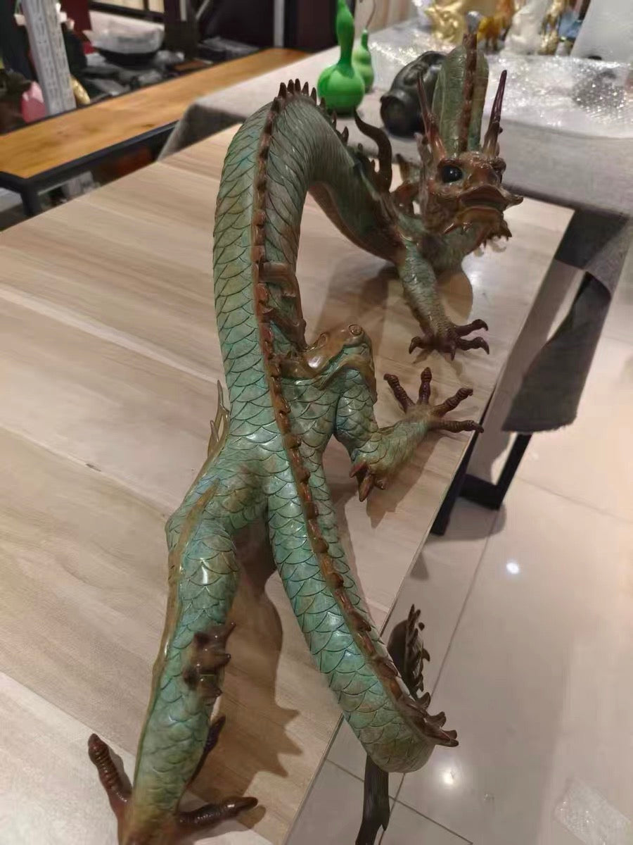 LARGE Handcrafted Brass Dragon Statue: Tibetan Feng Shui Decor