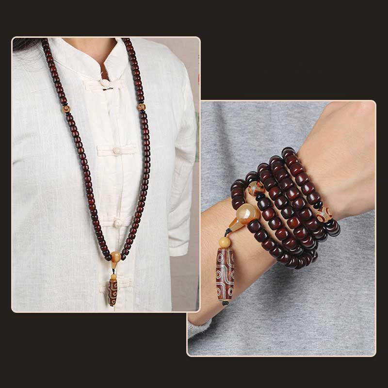 EverestArtstudios 108 Mala Beads Three-eyed Dzi Bead Nine-eye Dzi Bead Jade Luck Bracelet