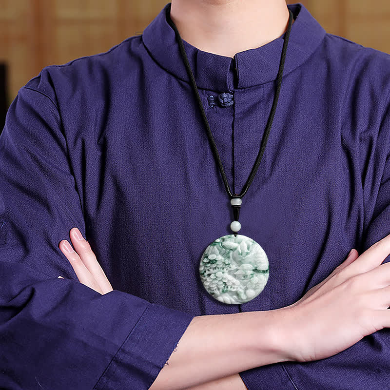 EverestArtstudios Mountain Landscape Jade Abundance String Necklace