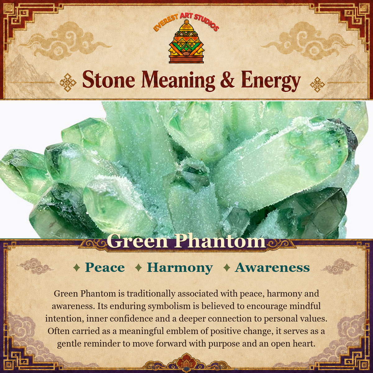 Everest Art Studios Green Phantom stone meaning and energy