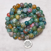 Buddha Stones 108 Mala Beads Indian Agate Lotus OM Tree of life Positive Calm Bracelet