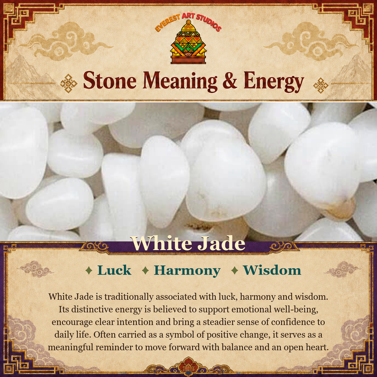 Everest Art Studios White Jade stone meaning and energy