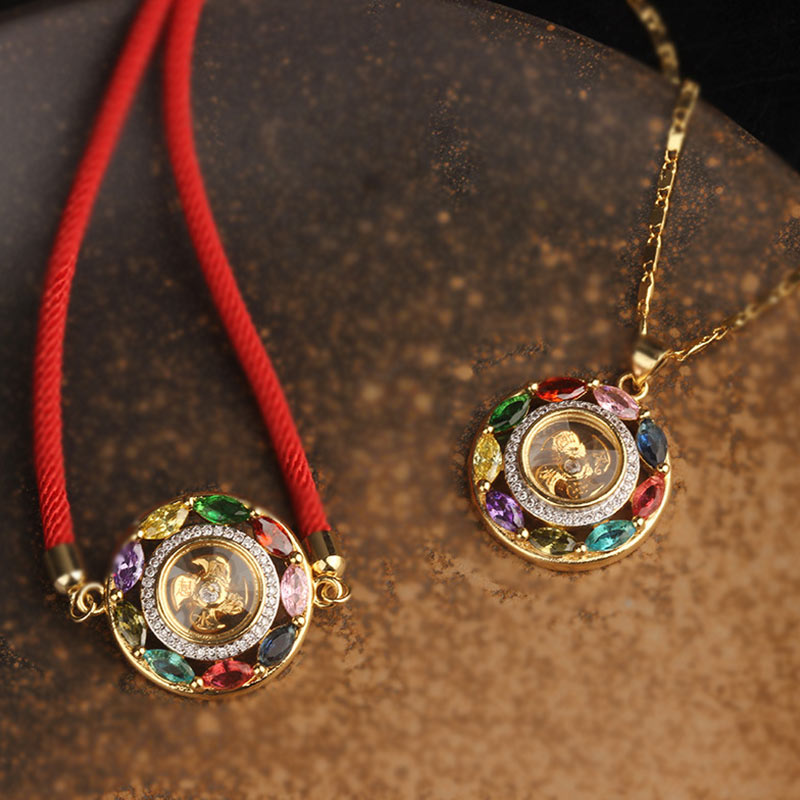 EverestArtstudios Colorful Zircon Copper Wealth Luck Rotation Bracelet Necklace Pendant