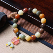 Buddha Stones Natural Multicolored Gradient Bodhi Seed Liuli Glass Charm Peace Bracelet