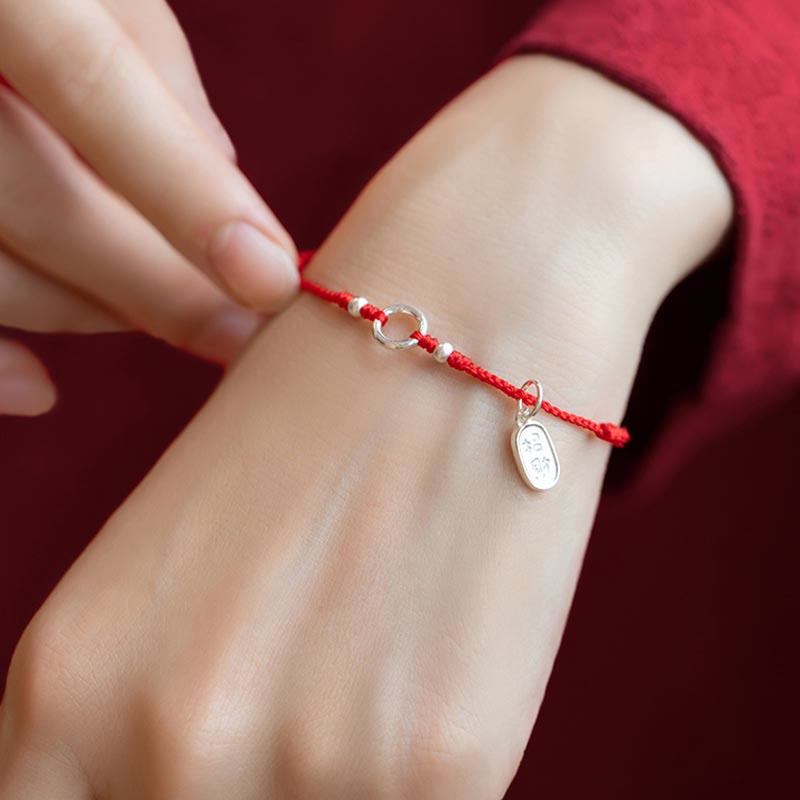 EverestArtstudios 925 Sterling Silver Lucky Fortune Peace Joy Lotus Peace Buckle Red String Bracelet